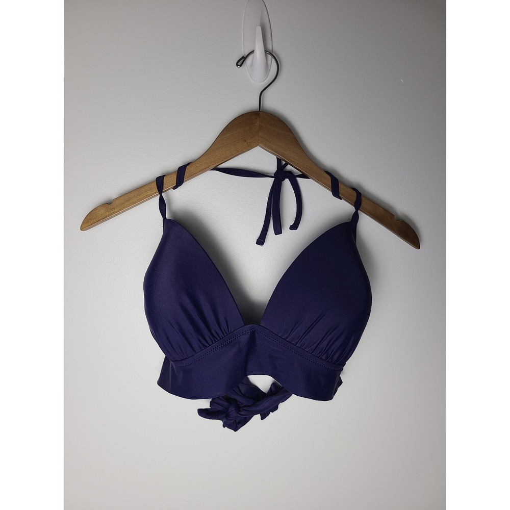 Aerie Navy Blue Triangle Ruched Halter Bikini‎ Top XL 1873 Vacation Summer Beach
